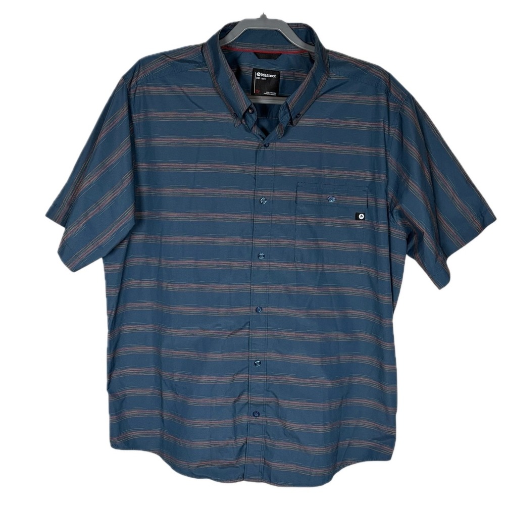 Marmot Shirt Mens XXL Performance Stripe Short Sleeve Button Down‎ Outdoor